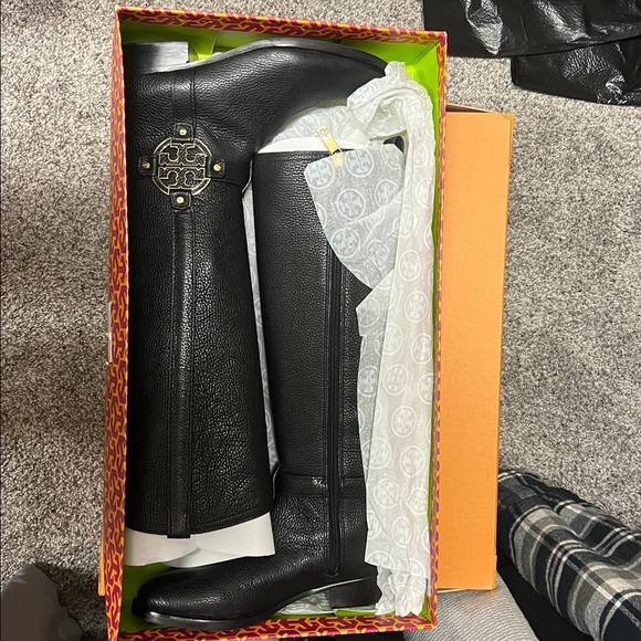 Tory Burch Black Leather Knee-High Boots - Picture 1 of 2
